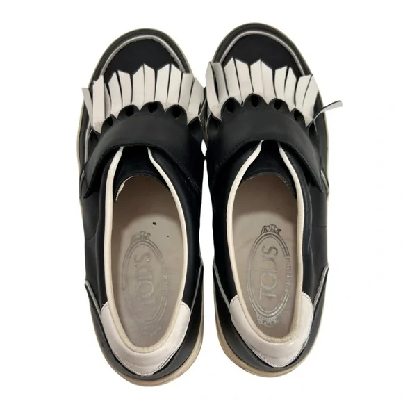 Tod's Kiltie Frangia Origami Fringe Slip On Sneakers Black Leather